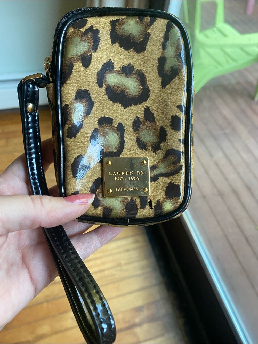 LAUREN RL Leopard Print Patent Wristlet Clutch - Brown/Black